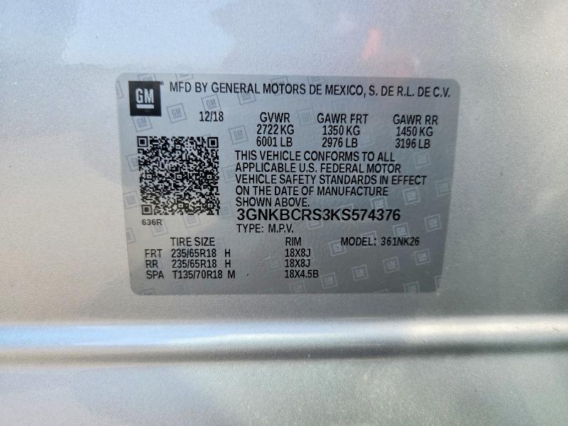 Продаж на аукціоні авто 2019 Chevrolet Blazer, vin: 3GNKBCRS3KS574376, номер лоту: 62800486