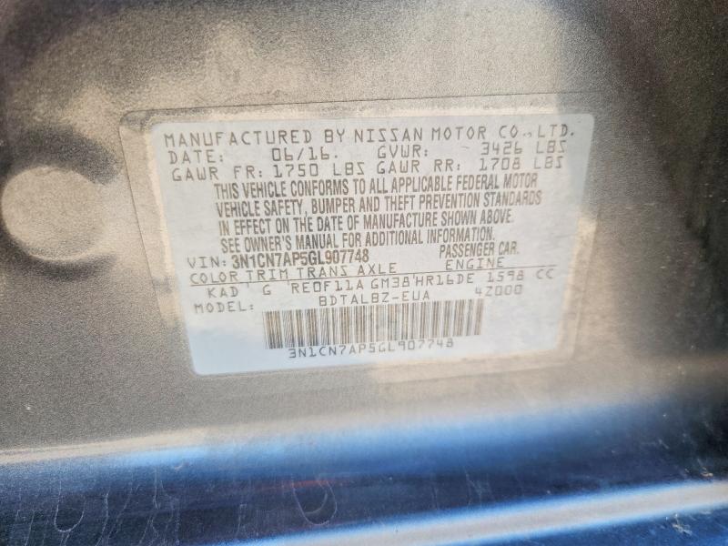 Aukcja sprzedaży 2016 Nissan Versa, vin: 3N1CN7AP5GL907748, numer aukcji: 62277426