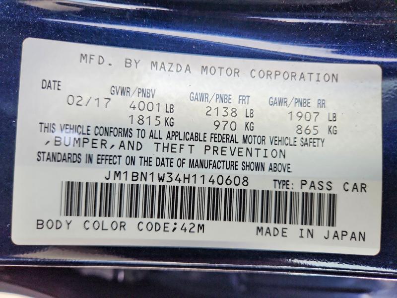 62711076 :رقم المزاد ، JM1BN1W34H1140608 vin ، 2017 Mazda 3 مزاد بيع