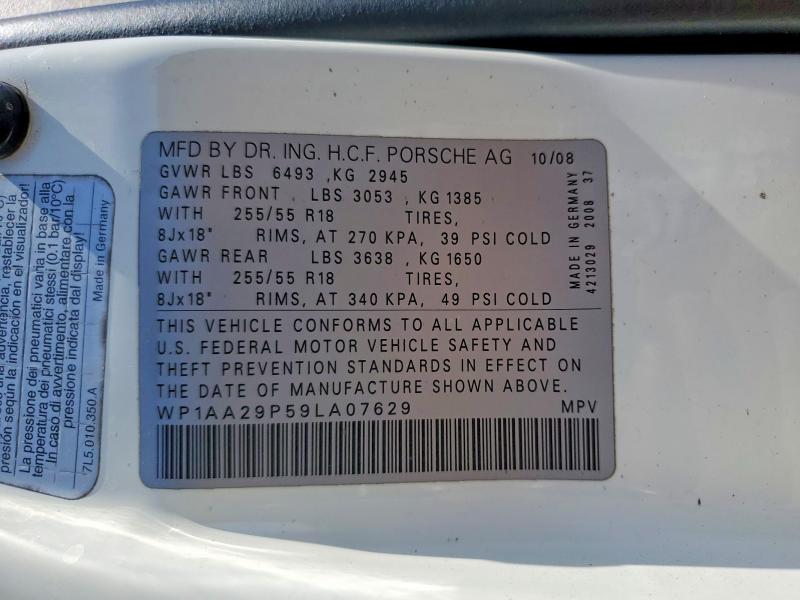 Продажа на аукционе авто 2009 Porsche Cayenne, vin: WP1AA29P59LA07629, номер лота: 62507996