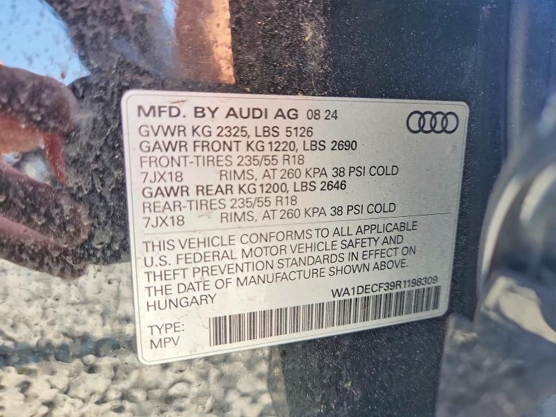 58924346 :رقم المزاد ، WA1DECF39R1198309 vin ، 2024 Audi Q3 مزاد بيع