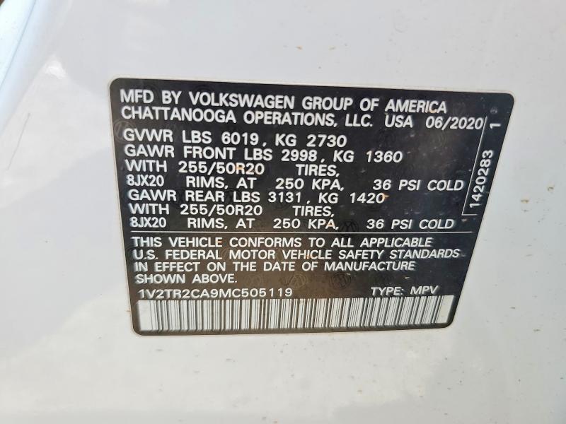 2021 Volkswagen Atlas მანქანა იყიდება აუქციონზე, vin: 1V2TR2CA9MC505119, აუქციონის ნომერი: 62572926