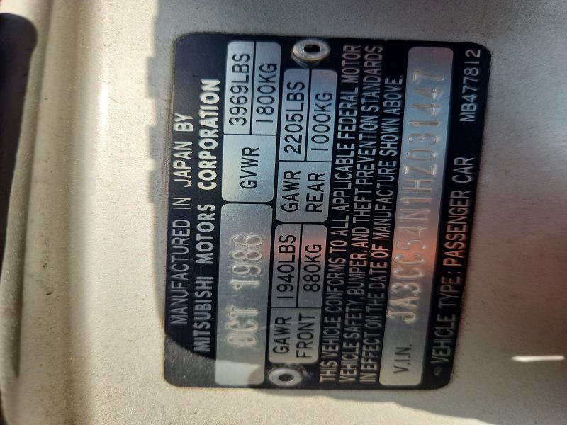Aukcja sprzedaży 1987 Mitsubishi Starion, vin: JA3CC54N1HZ031447, numer aukcji: 62085326