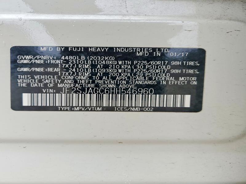 2017 Subaru Forester მანქანა იყიდება აუქციონზე, vin: JF2SJAGC6HH546960, აუქციონის ნომერი: 62694336