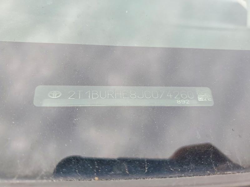 Aukcja sprzedaży 2018 Toyota Corolla, vin: 2T1BURHE8JC074260, numer aukcji: 62571606