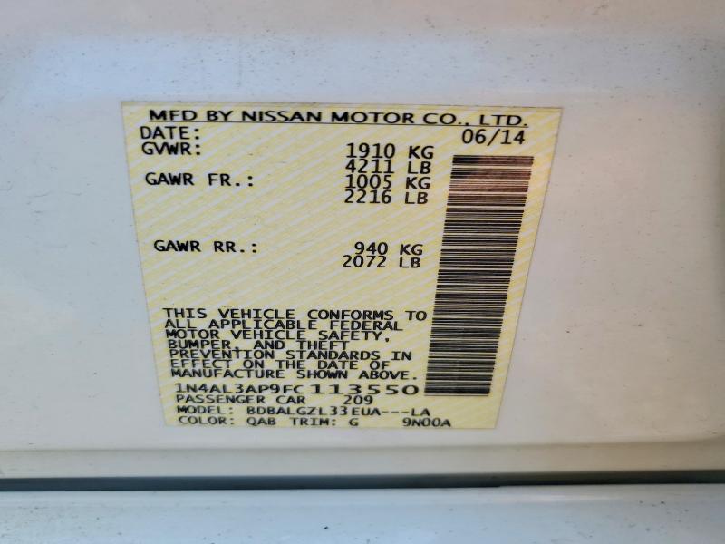 Aukcja sprzedaży 2015 Nissan Altima, vin: 1N4AL3AP9FC113550, numer aukcji: 59014986