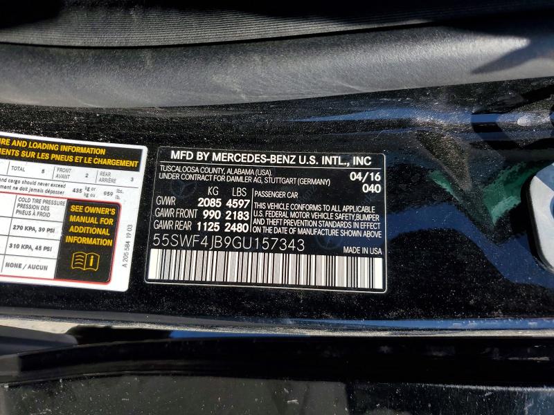 61979436 :رقم المزاد ، 55SWF4JB9GU157343 vin ، 2016 Mercedes-benz C مزاد بيع