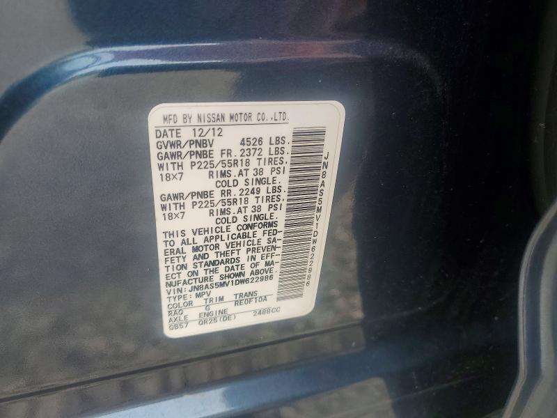 Продаж на аукціоні авто 2013 Nissan Rogue, vin: JN8AS5MV1DW622986, номер лоту: 62524076