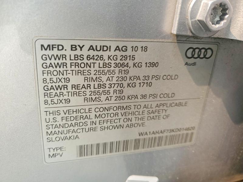 2019 Audi Q7 მანქანა იყიდება აუქციონზე, vin: WA1AHAF73KD014620, აუქციონის ნომერი: 60845826