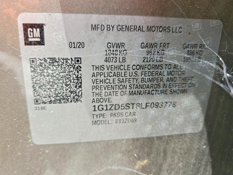 2020 Chevrolet Malibu მანქანა იყიდება აუქციონზე, vin: 1G1ZD5ST8LF093778, აუქციონის ნომერი: 59633966