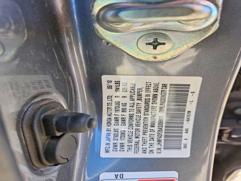 2010 Honda Civic მანქანა იყიდება აუქციონზე, vin: JHMFA3F26AS006911, აუქციონის ნომერი: 62909196