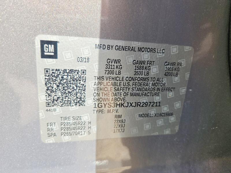 2018 Cadillac Escalade მანქანა იყიდება აუქციონზე, vin: 1GYS3HKJXJR297211, აუქციონის ნომერი: 60050166