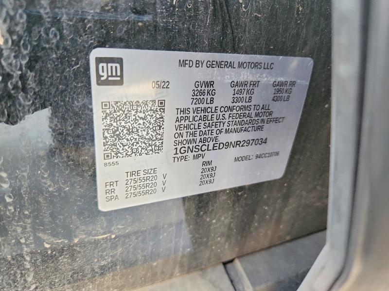 Продажа на аукционе авто 2022 Chevrolet Tahoe, vin: 1GNSCLED9NR297034, номер лота: 54081936