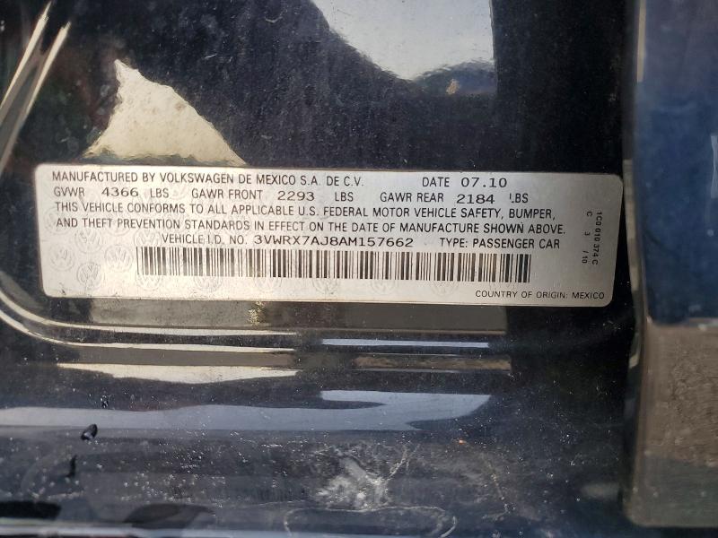 60440966 :رقم المزاد ، 3VWRX7AJ8AM157662 vin ، 2010 Volkswagen Jetta مزاد بيع