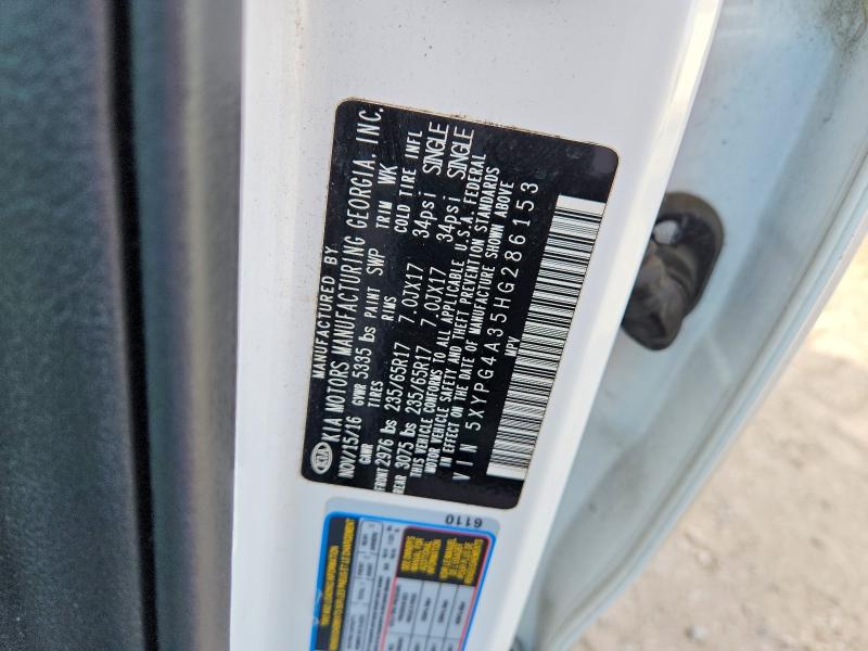 60705846 :رقم المزاد ، 5XYPG4A35HG286153 vin ، 2017 Kia Sorento مزاد بيع