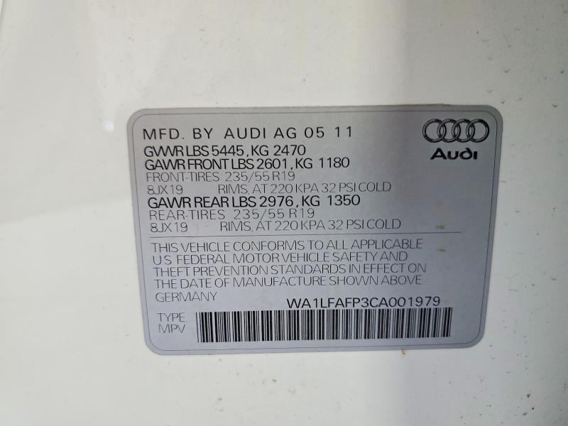 2012 Audi Q5 მანქანა იყიდება აუქციონზე, vin: WA1LFAFP3CA001979, აუქციონის ნომერი: 61385806