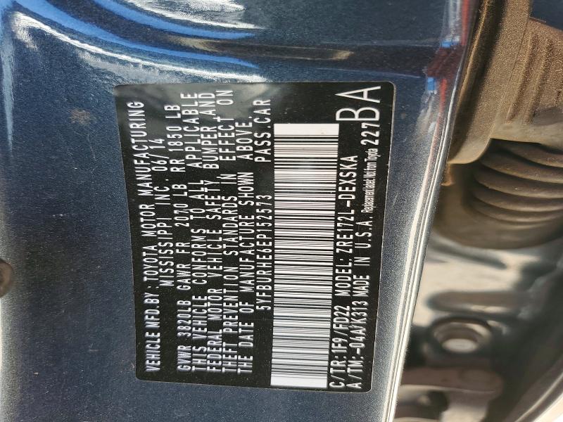 60485636 :رقم المزاد ، 5YFBURHE6EP152573 vin ، 2014 Toyota Corolla مزاد بيع