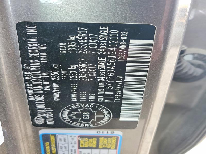 60030516 :رقم المزاد ، 5XYPGDA56JG412110 vin ، 2018 Kia Sorento مزاد بيع