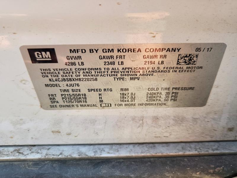 Aukcja sprzedaży 2017 Buick Encore, vin: KL4CJBSBXHB220258, numer aukcji: 60060686