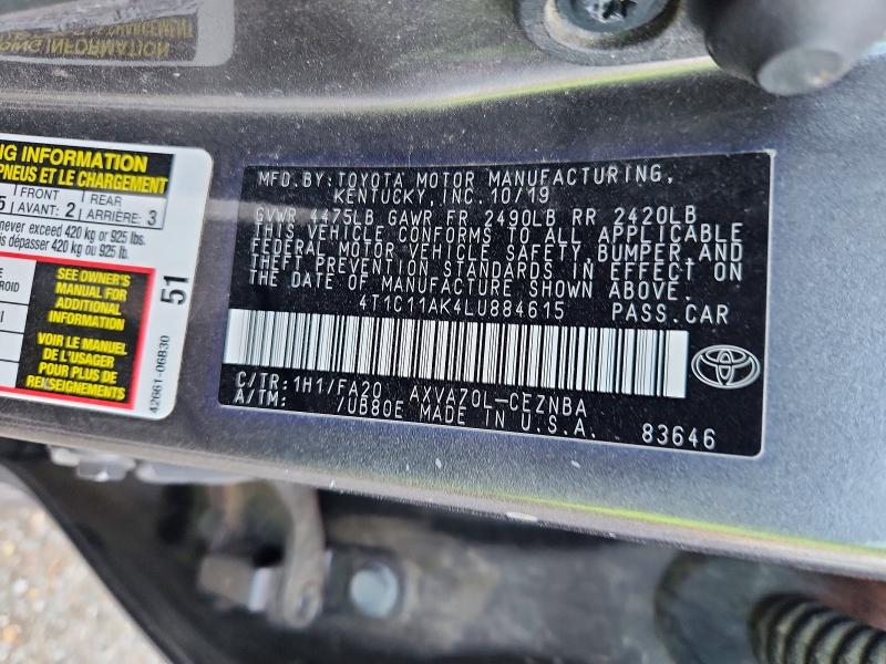61352096 :رقم المزاد ، 4T1C11AK4LU884615 vin ، 2020 Toyota Camry مزاد بيع