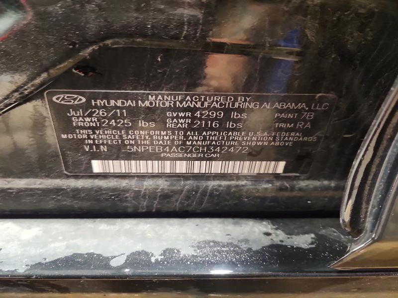 62291986 :رقم المزاد ، 5NPEB4AC7CH342472 vin ، 2012 Hyundai Sonata مزاد بيع