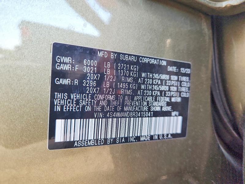 60980216 :رقم المزاد ، 4S4WMAWD8R3415041 vin ، 2024 Subaru Ascent مزاد بيع