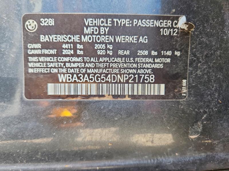 2013 Bmw 328 მანქანა იყიდება აუქციონზე, vin: WBA3A5G54DNP21758, აუქციონის ნომერი: 63206896