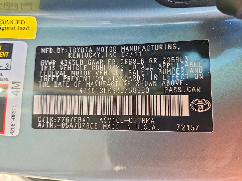 62098416 :رقم المزاد ، 4T1BF3EK3BU758683 vin ، 2011 Toyota Camry مزاد بيع