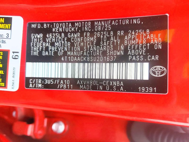 Aukcja sprzedaży 2025 Toyota Camry, vin: 4T1DAACK8SU201637, numer aukcji: 59727886