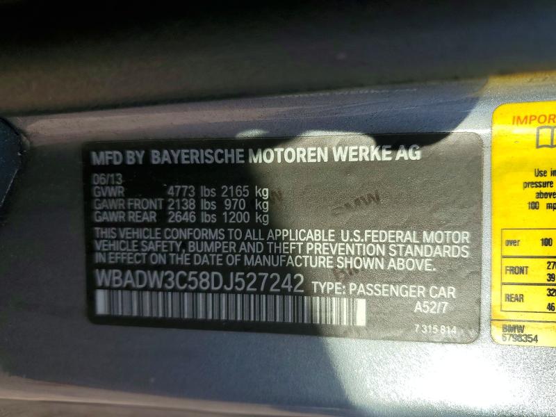2013 Bmw 328 მანქანა იყიდება აუქციონზე, vin: WBADW3C58DJ527242, აუქციონის ნომერი: 58686986