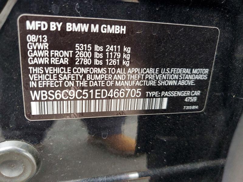 2014 Bmw M6 მანქანა იყიდება აუქციონზე, vin: WBS6C9C51ED466705, აუქციონის ნომერი: 59636856