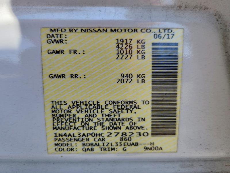 62321636 :رقم المزاد ، 1N4AL3AP0HC278230 vin ، 2017 Nissan Altima مزاد بيع