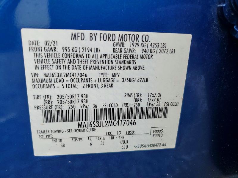 59402196 :رقم المزاد ، MAJ6S3JL2MC417046 vin ، 2021 Ford Ecosport مزاد بيع