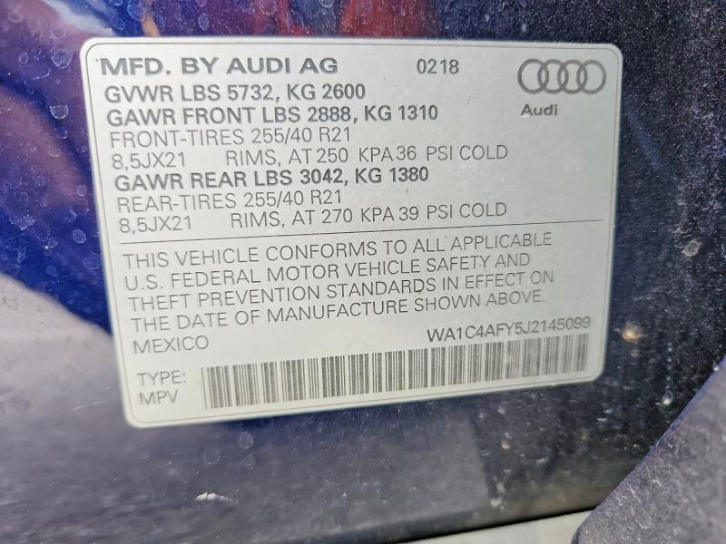 Aukcja sprzedaży 2018 Audi Sq5, vin: WA1C4AFY5J2145099, numer aukcji: 59176316