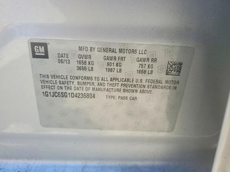 2013 Chevrolet Sonic მანქანა იყიდება აუქციონზე, vin: 1G1JC6SG1D4236804, აუქციონის ნომერი: 60942196