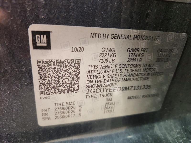 Продажа на аукционе авто 2021 Chevrolet Silverado, vin: 1GCUYEED9MZ131335, номер лота: 59686076