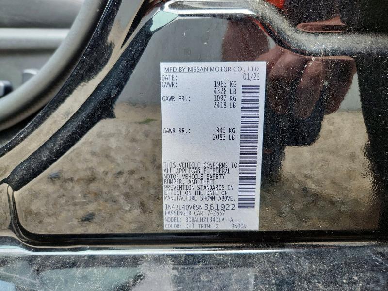 Aukcja sprzedaży 2025 Nissan Altima, vin: 1N4BL4DV6SN361922, numer aukcji: 60933546