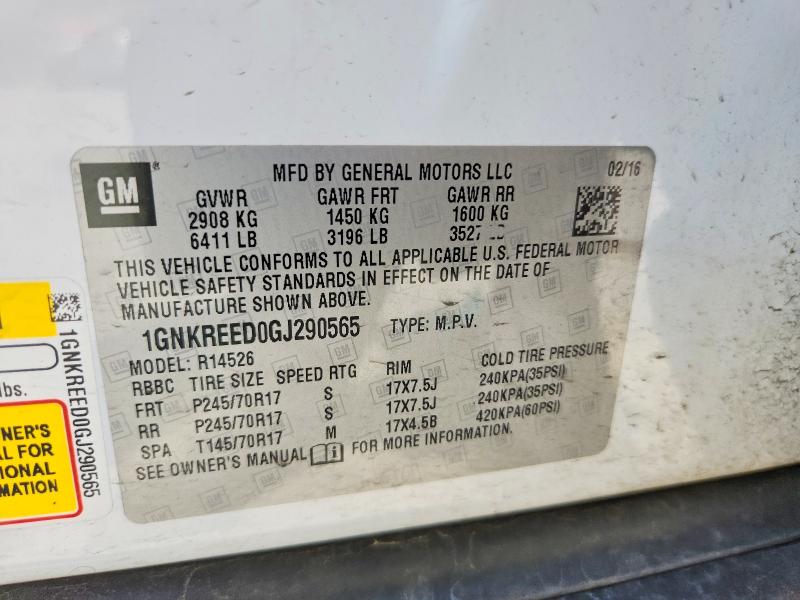 2016 Chevrolet Traverse მანქანა იყიდება აუქციონზე, vin: 1GNKREED0GJ290565, აუქციონის ნომერი: 59350636