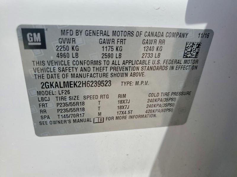Aukcja sprzedaży 2017 Gmc Terrain, vin: 2GKALMEK2H6239523, numer aukcji: 60855836