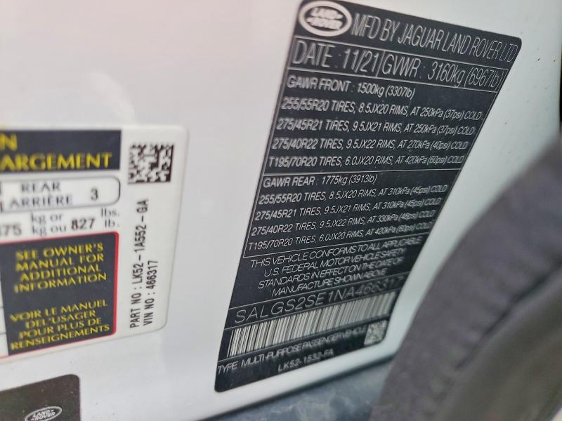 Продажа на аукционе авто 2022 Land Rover Range Rover, vin: SALGS2SE1NA466317, номер лота: 59763526