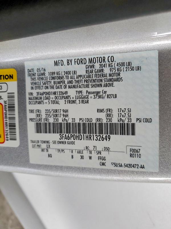 2017 Ford Fusion მანქანა იყიდება აუქციონზე, vin: 3FA6P0HD1HR132649, აუქციონის ნომერი: 61869156