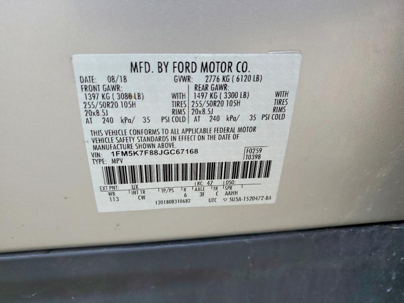 Продаж на аукціоні авто 2018 Ford Explorer, vin: 1FM5K7F88JGC67168, номер лоту: 59623216