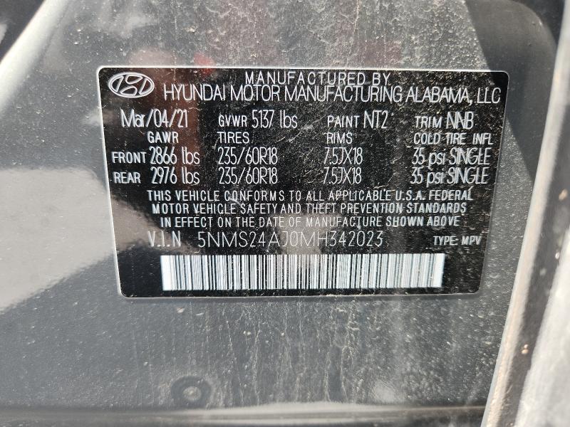 61968706 :رقم المزاد ، 5NMS24AJ0MH342023 vin ، 2021 Hyundai Santa Fe مزاد بيع