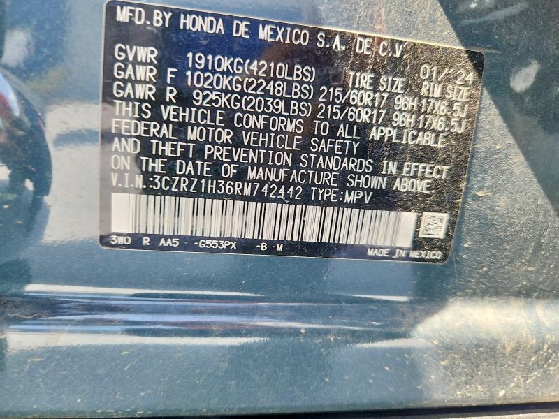 Продаж на аукціоні авто 2024 Honda Hr-v, vin: 3CZRZ1H36RM742442, номер лоту: 62891666