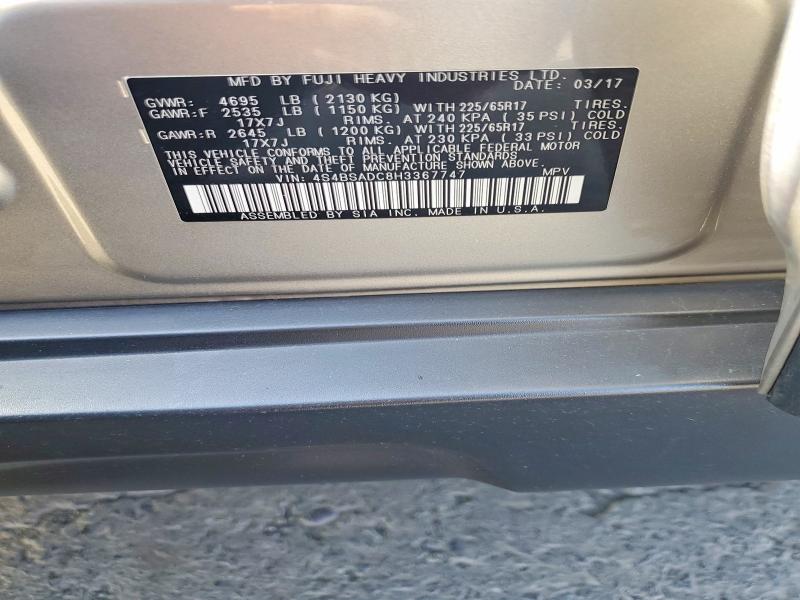 2017 Subaru Outback მანქანა იყიდება აუქციონზე, vin: 4S4BSADC8H3367747, აუქციონის ნომერი: 59773416