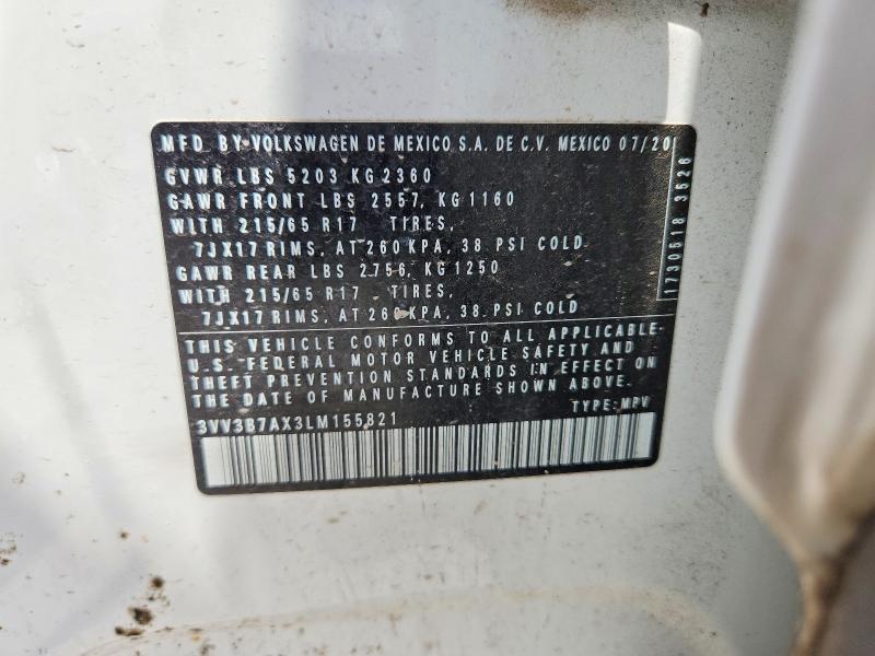 60944466 :رقم المزاد ، 3VV3B7AX3LM155821 vin ، 2020 Volkswagen Tiguan مزاد بيع