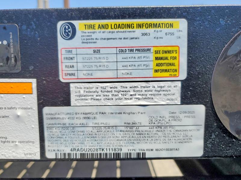 63399716 :رقم المزاد ، 4RADU2028TK111839 vin ، 2026 Interstate Unknown مزاد بيع