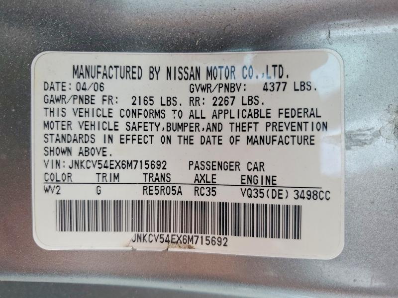 Продаж на аукціоні авто 2006 Infiniti G35, vin: JNKCV54EX6M715692, номер лоту: 59616736