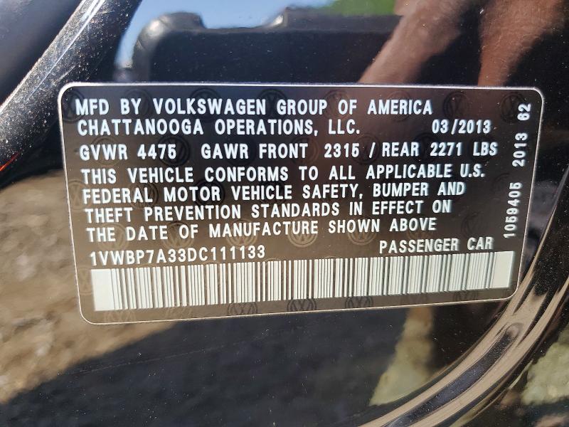 85618495 :رقم المزاد ، 1VWBP7A33DC111133 vin ، 2013 Volkswagen Passat مزاد بيع