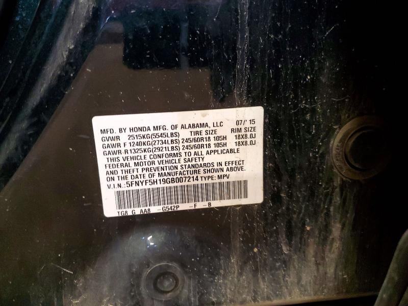 61859326 :رقم المزاد ، 5FNYF5H19GB007214 vin ، 2016 Honda Pilot مزاد بيع